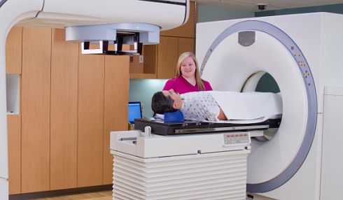 Man Recieving a CAT Scan for Prostate Cancer